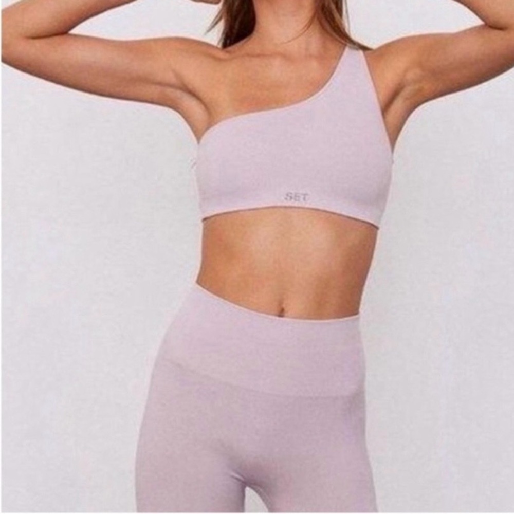 SET ACTIVE Legging and One-Shoulder Sports Bra -two piece matching set in lilac
